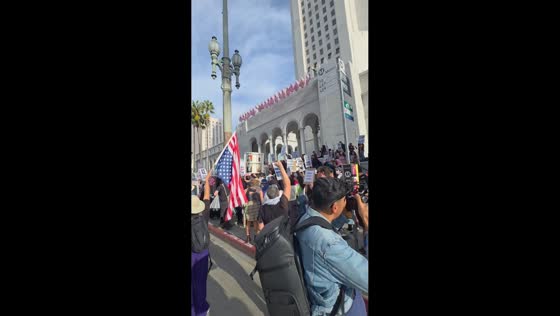Protesters rally against ICE during “Free America Walkout” in Los Angeles, California, USA