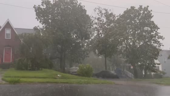 Gusty winds and heavy rain batter Cumberland, Maryland, USA
