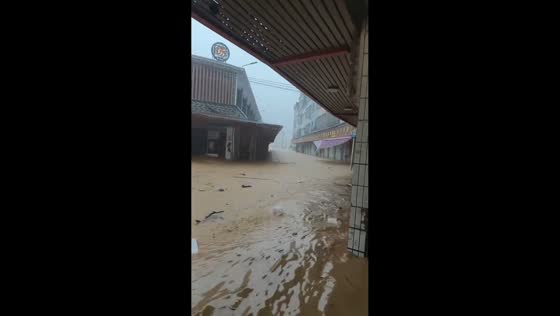 Severe flooding inundates streets in Shuangjiao Town, Guangdong, China