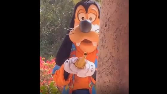 Unsuspecting passersby's goofy encounter with Goofy at Disneyland's Tower of Terror