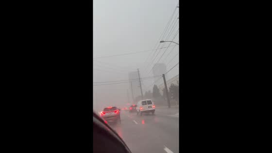 Heavy rain slows traffic in Vaughan, Canada