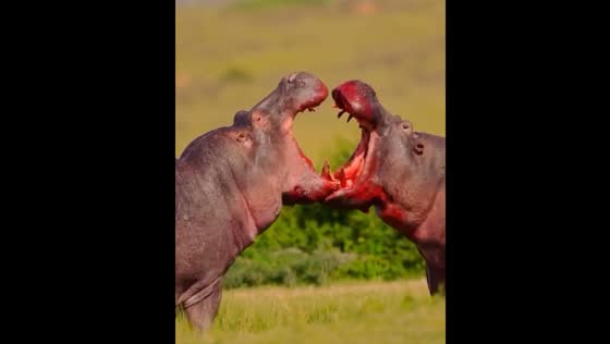 Hippo fight in Serengeti National Park, Tanzania