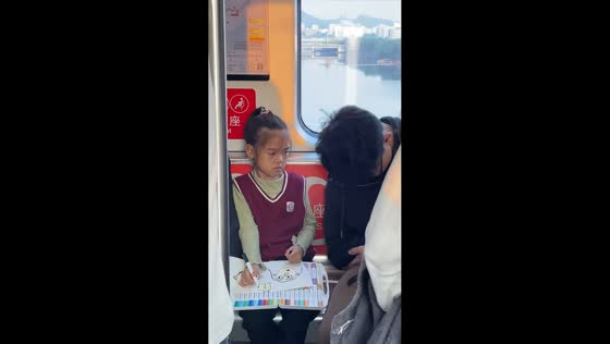 Funny moment of an upset girl on a train in China