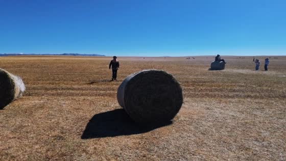 Man hilariously lands on a haystack after failing to jump over it in Inner Mongolia, China