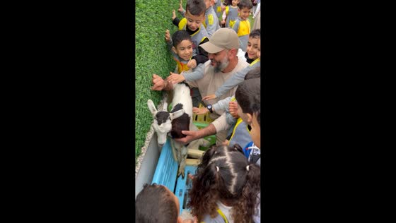 Children get excited as goats visit kindergarten in Hadjout, Algeria