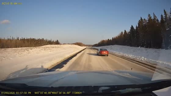 Vehicle veers into ditch after sudden cut-off on highway, Moncton, New Brunswick, Canada