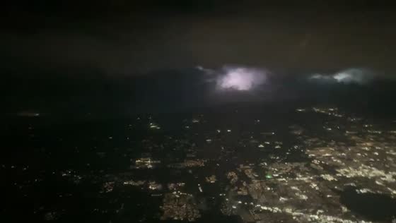 Lightning flashes seen during flight in Oklahoma, USA