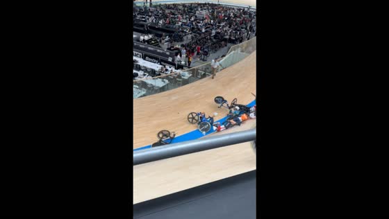 Multiple cyclists collide in a chain-reaction crash during track cycling race in Shanghai, China