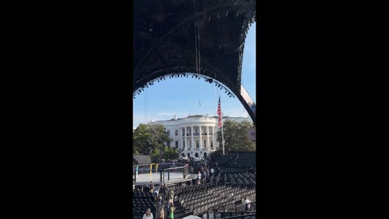 Press tour shows massive setup above White House lawn in Washington, D.C., USA