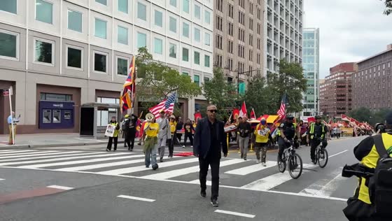 Free Tibet demonstrators march through Washington, D.C. USA