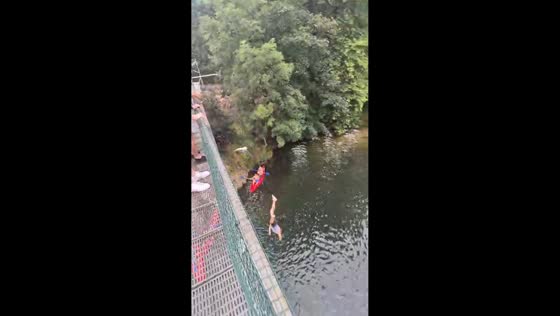 Unexpected bridge jump mishap in Asturias, Spain
