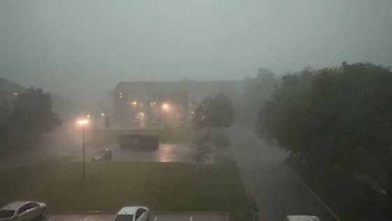 Heavy rainstorm and strong winds reduce visibility in Iowa, USA