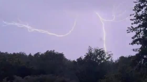 Severe thunderstorm with intense lightning lights up night sky in Madison, Ohio, USA