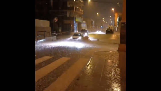 Flooded streets in Lorca after heavy rainfall