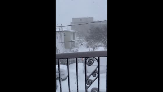 Thick snowfall blankets streets in Boston, Massachusetts, USA
