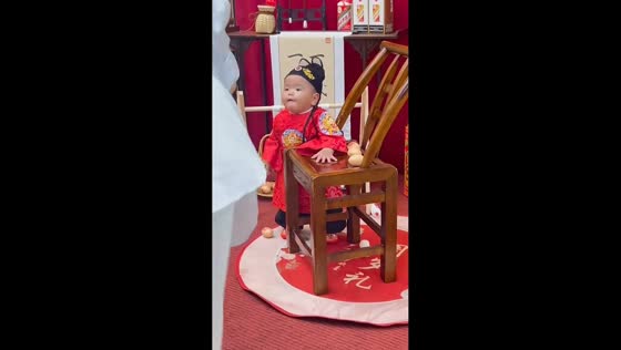 Little boy hilariously loses balance while laughing during mealtime in Guangdong, China