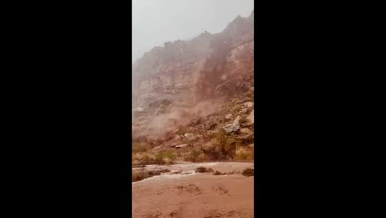 Massive rockfall crashes down mountainside during flash flooding at Zion National Park, USA