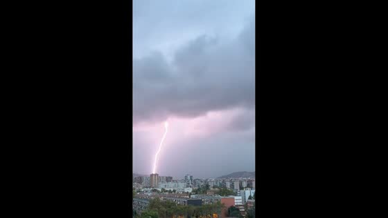 Lightning strikes high-rise during severe storm in Barcelona, Spain
