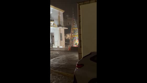 Torrential rain floods streets during Storm Emilia in Facinas, Spain