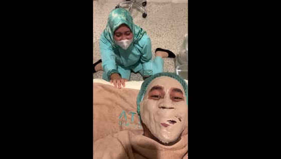 Prank during face treatment: friend surprised and falls laughing in Bandung, Indonesia