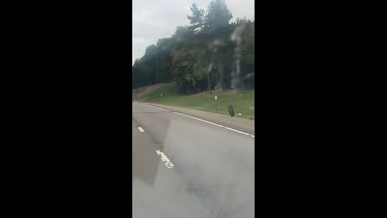 Loose tire rolls across Interstate 81 and continues after hitting barrier in New York, USA