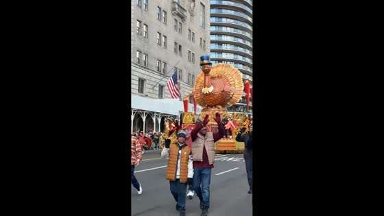 Spectacular human-powered peacock float dazzles at Thanksgiving Parade in New York, USA