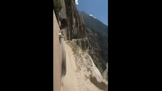 Driving along dangerous mountain road in Kishtwar, Jammu, India