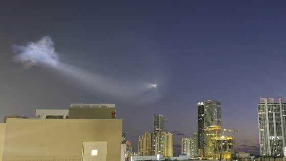 SpaceX launch creates a glowing jellyfish-like plume over Sunny Isles Beach, USA
