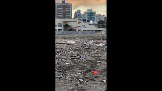 Large amounts of trash wash ashore on beaches in Mar del Plata, Argentina