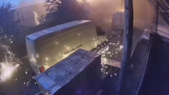 Burning debris rains down after reported strike in Vyshneve, Ukraine