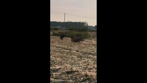 Bigbike slide in muddy rice field in Shandong, China