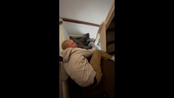 Drunk grandad's stair mishap leaves everyone laughing in Whitby, England, UK