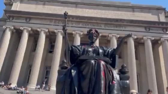 Columbia University Alma Mater statue vandalized with red paint in Pro-Gaza protest