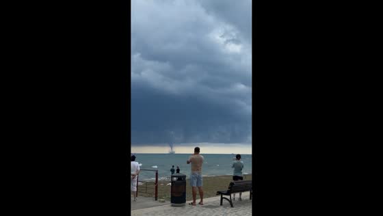 Striking waterspout forms over sea near Larnaca, Cyprus