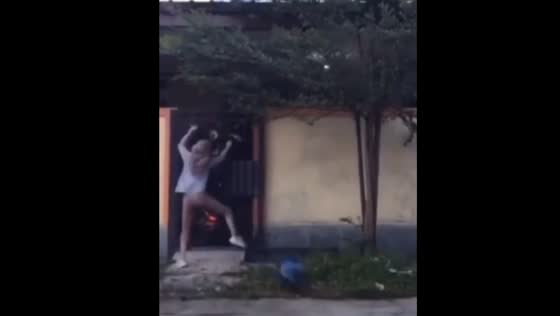 The girl accidentally stepped on the gas and crashed into the fence!