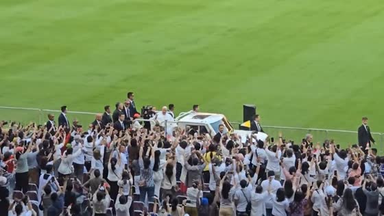 Pope Francis arrives at GBK Stadium for Mass in Jakarta
