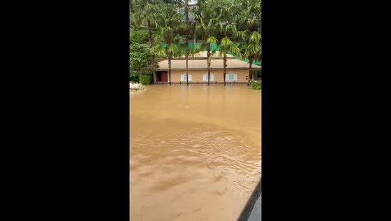 Flooding at Saiyok Resort in Kanchanaburi, Thailand
