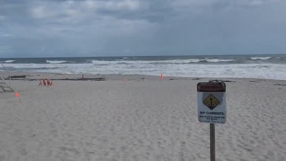 Strong waves and gusty winds during Tropical Storm Imelda in Melbourne Beach, USA