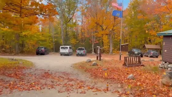 Strong winds sweep through autumn campground in Baxter State Park, USA