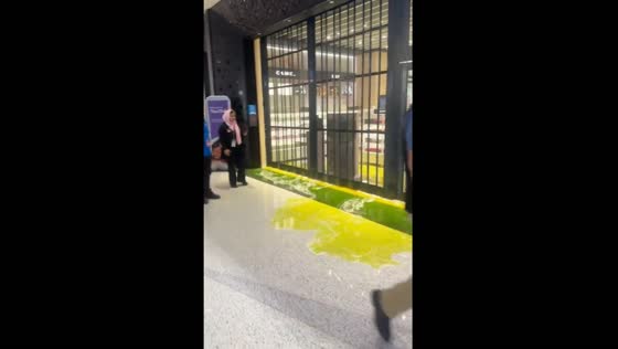 Yellow liquid pours from store at Newark Airport