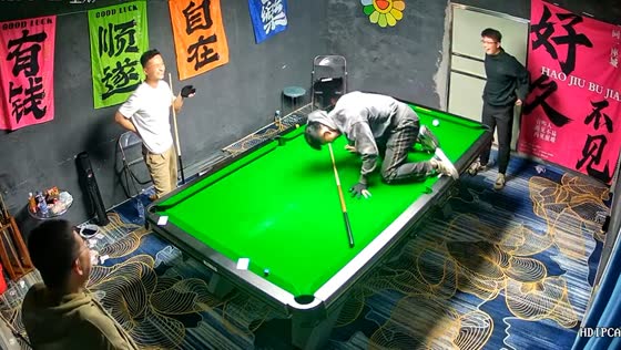 Excited celebration after one-shot billiards feat in Shandong Province, China