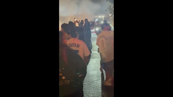 Dodgers fans rally on the streets after World Series win in Los Angeles, California, USA