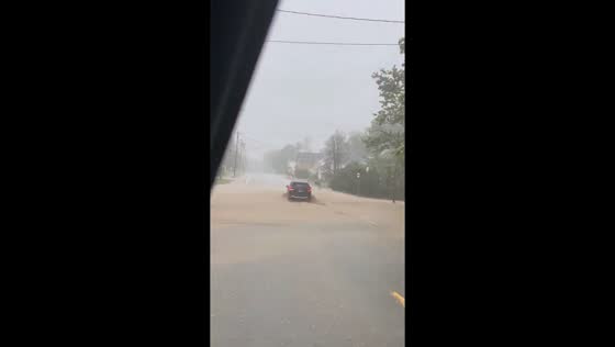 Flash flooding hits Route 39 near fire hall in Collins, New York, USA