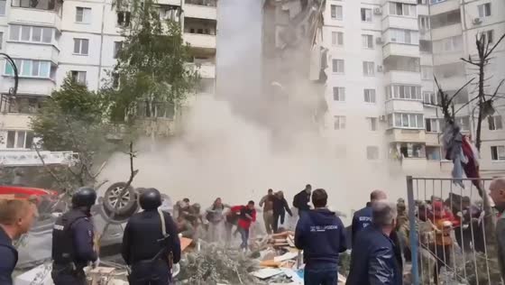 The moment the roof of a residential building collapsed in Belgorod was caught on video