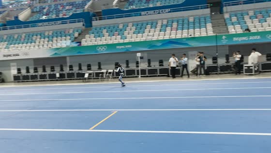 Robot runs around athletic track while maintaining speed through curve in Hebei, China