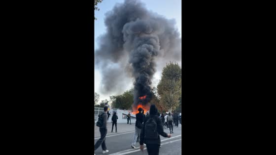 Fires erupt during student protests outside high schools in Nantes, France