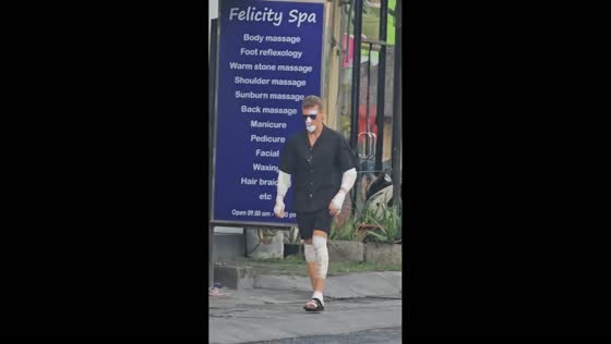 Man covered in bandages spotted walking in the street in Bali, Indonesia