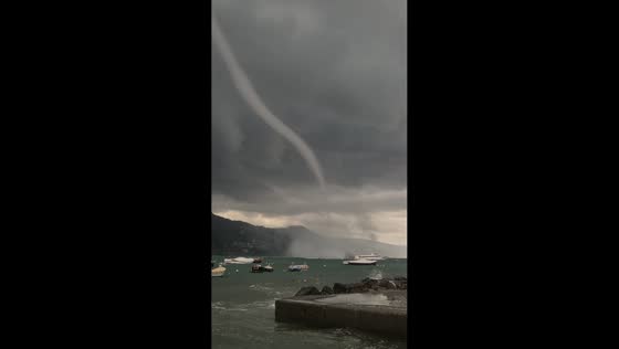Large waterspout develops off coast of Rapallo amid severe weather in Italy