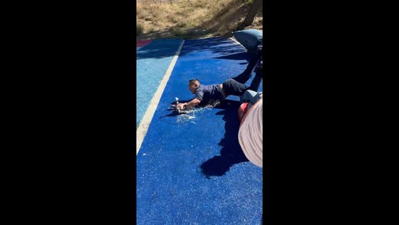 Rainbow Slide mishap with children in Oak Glen, California, USA