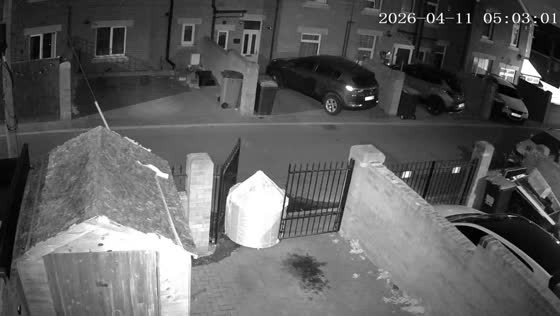 Tent blown away by wind returns through back gate in County Durham, England, UK